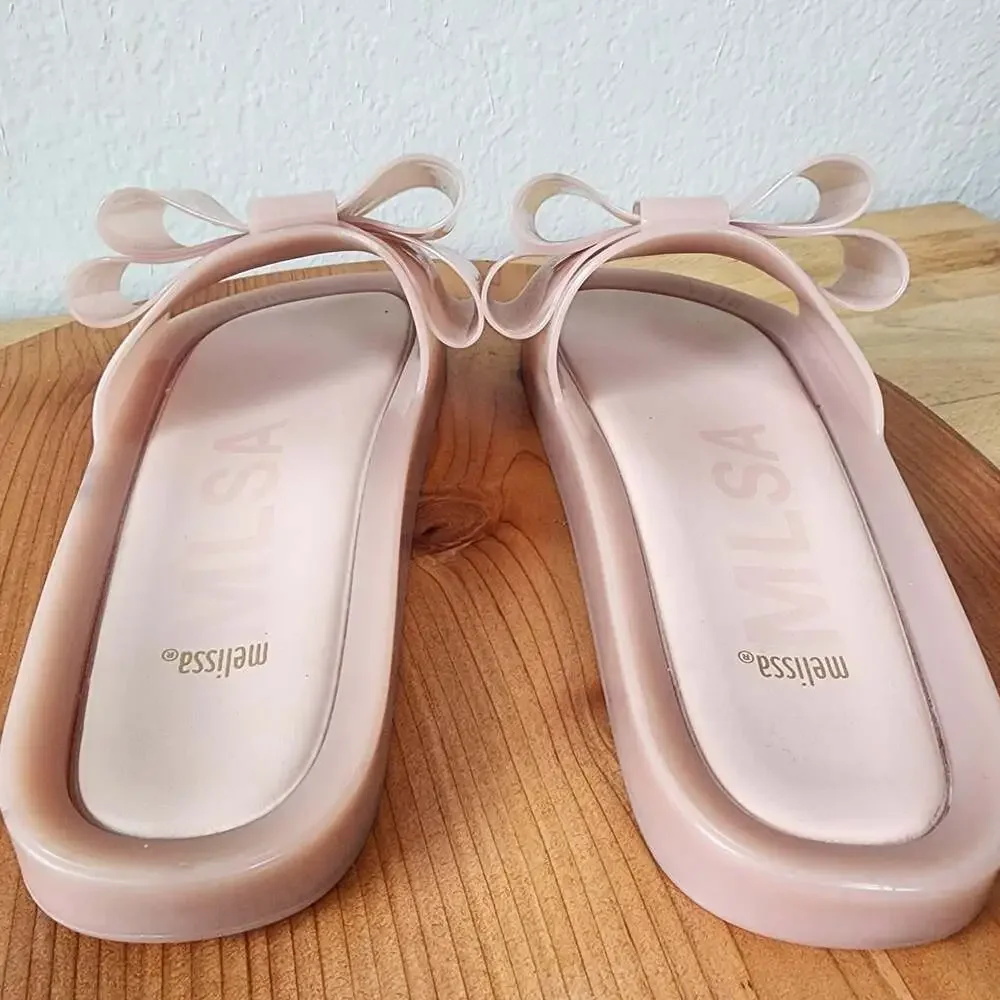 Melissa Jelly Slide Sandals Womens Size 9 Pink Bow Slip On Waterproof Comfort